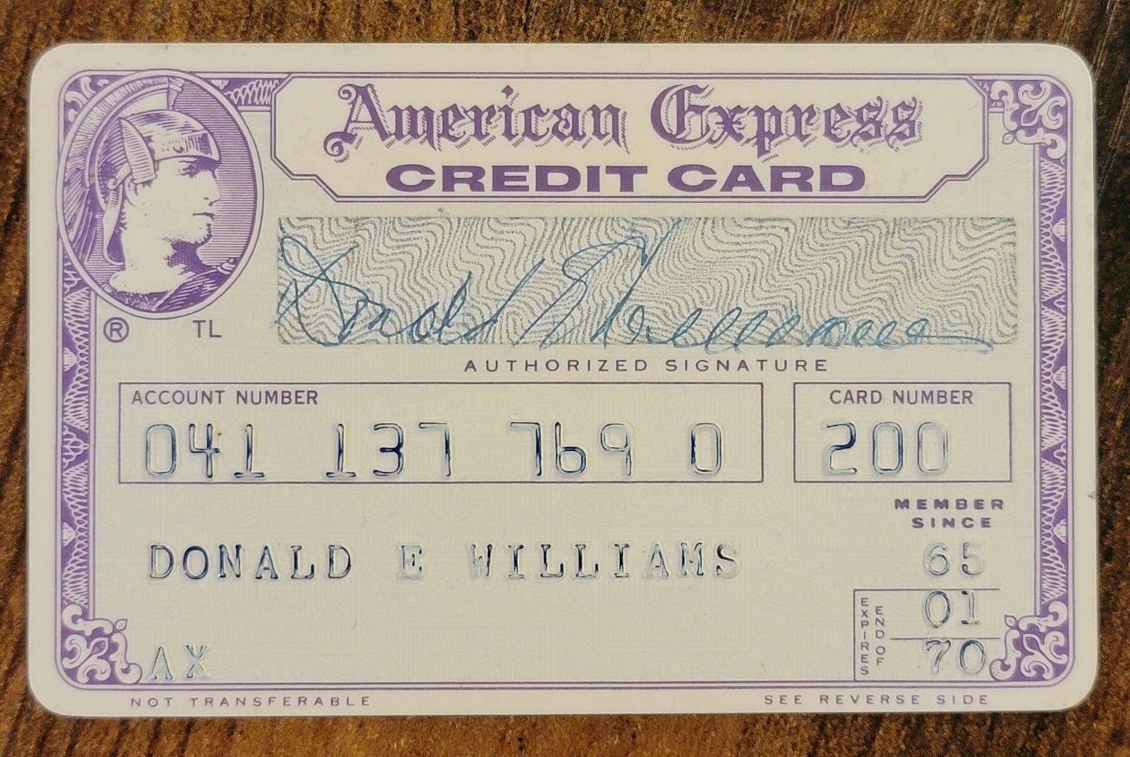 ​Vintage Purple American Express Credit Charge Card Obsolete Expired 1970 AMEX