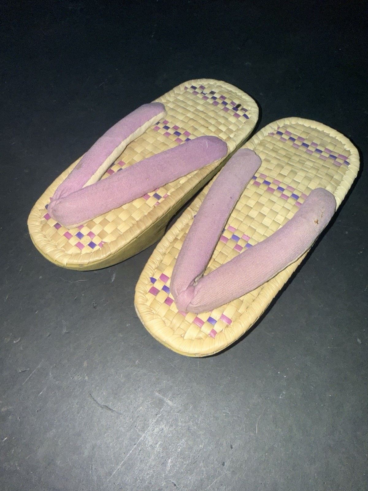 Vintage Korean Style Woven Straw Wood Sandals Korean War Era? Folk Art