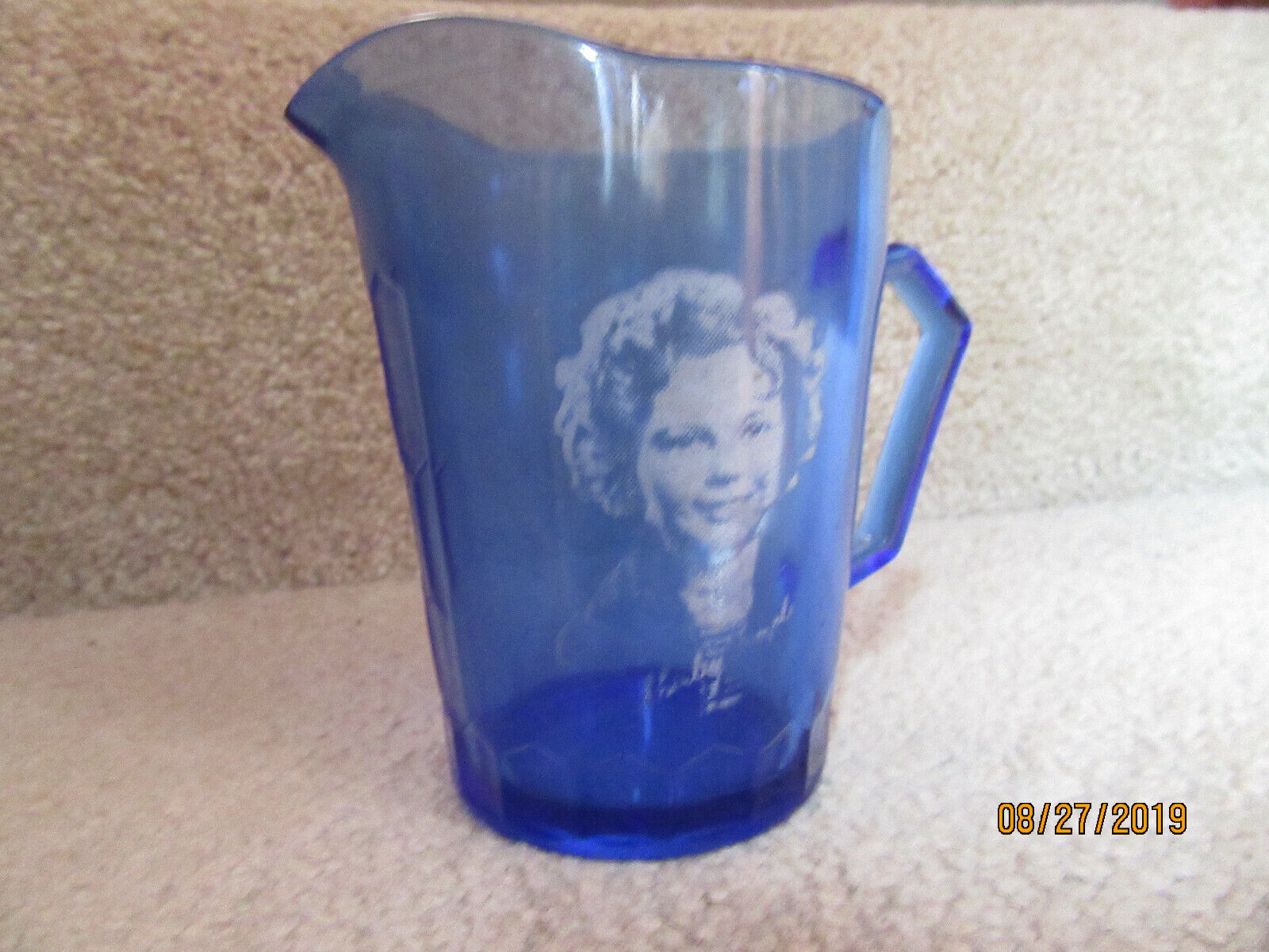 Vintage SHIRLEY TEMPLE Cobalt BLUE GLASS Pitcher (1930\'s)