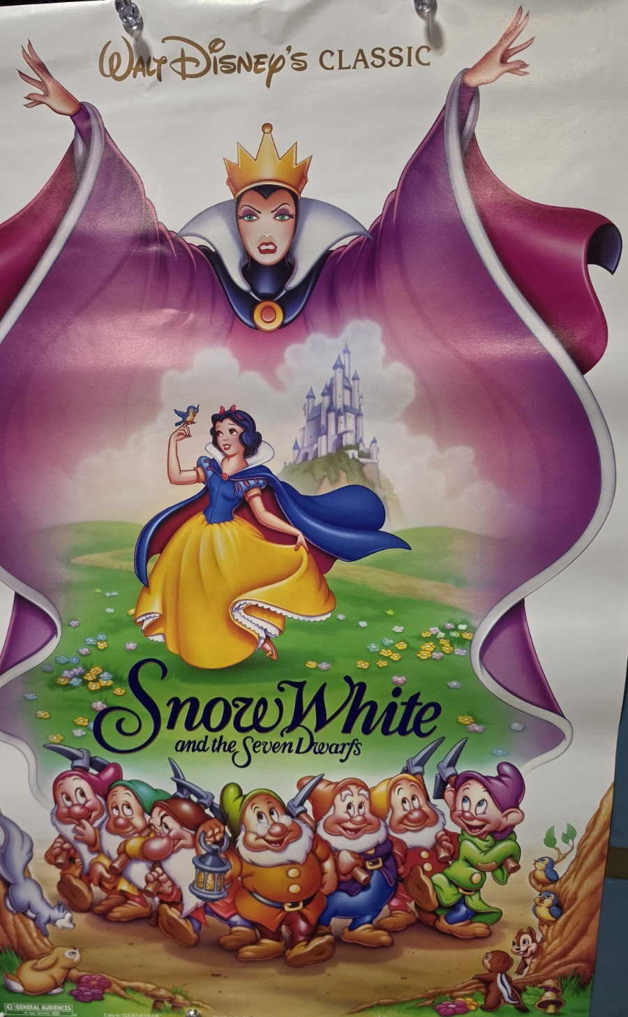 Vintage 1993 Disney Snow White Seven Dwarfs Poster 27x18 Evil Queen