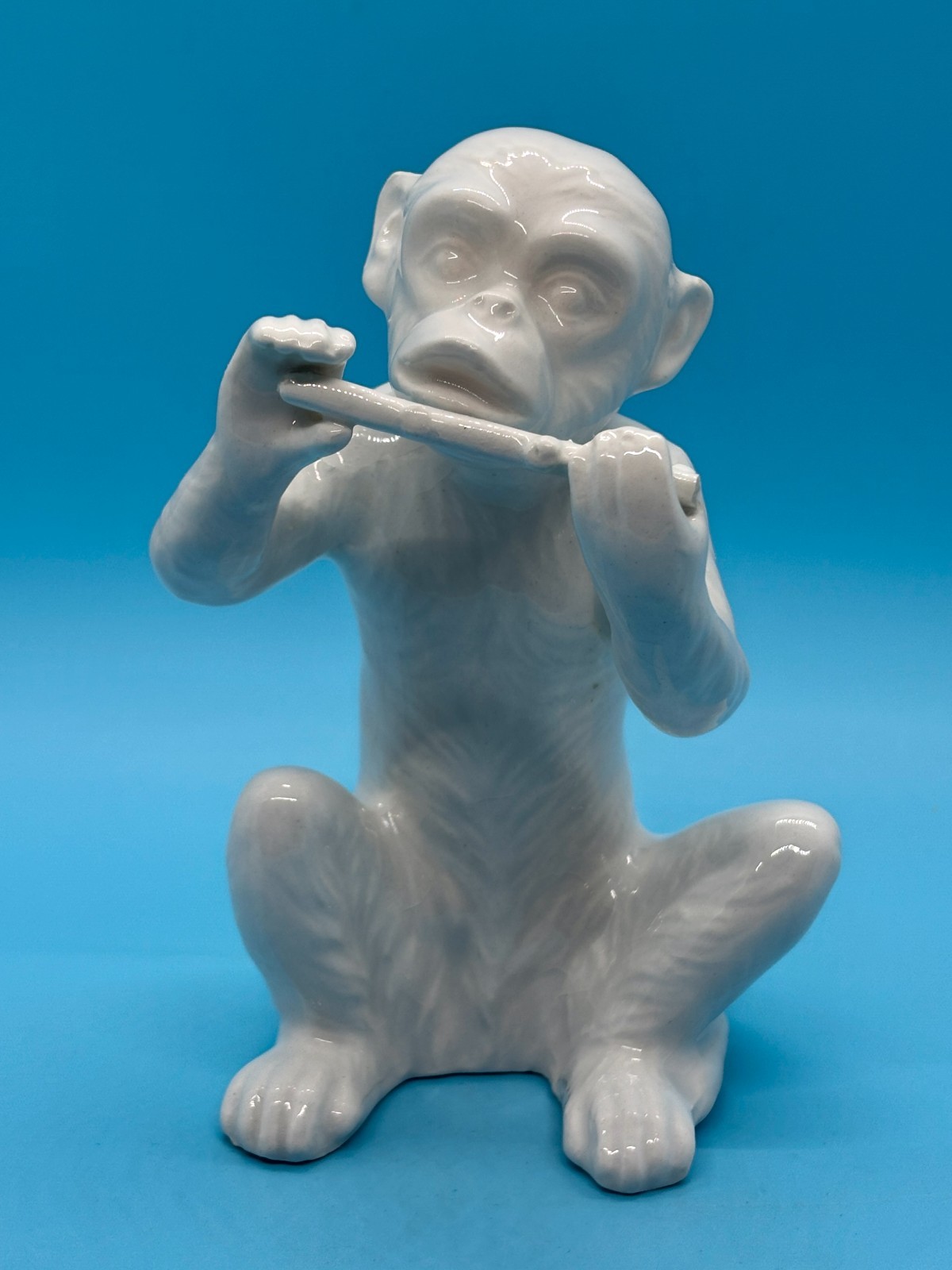 Fitz and Floyd White Monkey Playing Flute 4.75” Figurine – Read Description