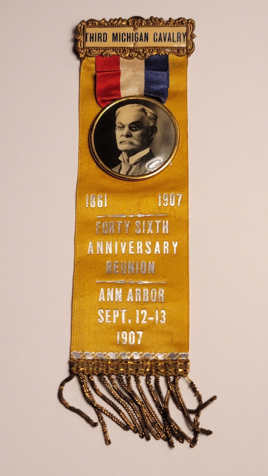 1907 Civil War 46th Anniversary Reunion Ribbon 3rd Michigan Cavalry 