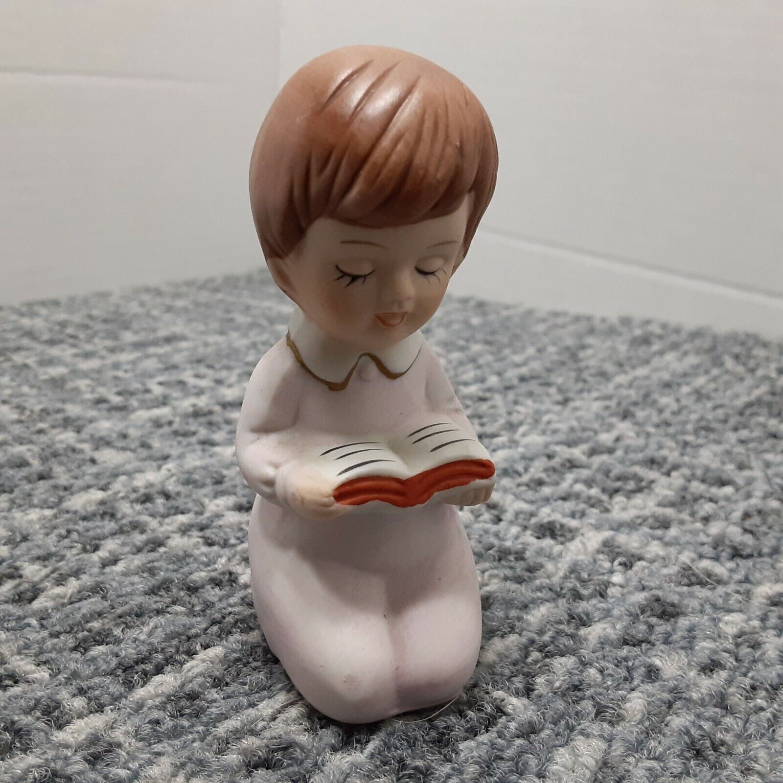 Vintage Bisque Porcelain Figurine Child Praying Reading Hand Painted 