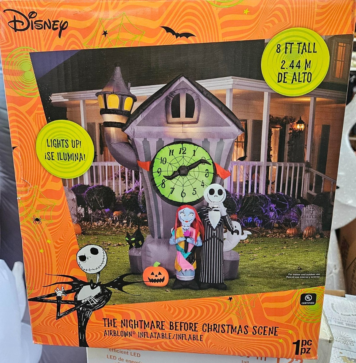 Gemmy 8ft Tall Disney\'s Nightmare Clock Tower w/ Jack & Sally Halloween Inflatab