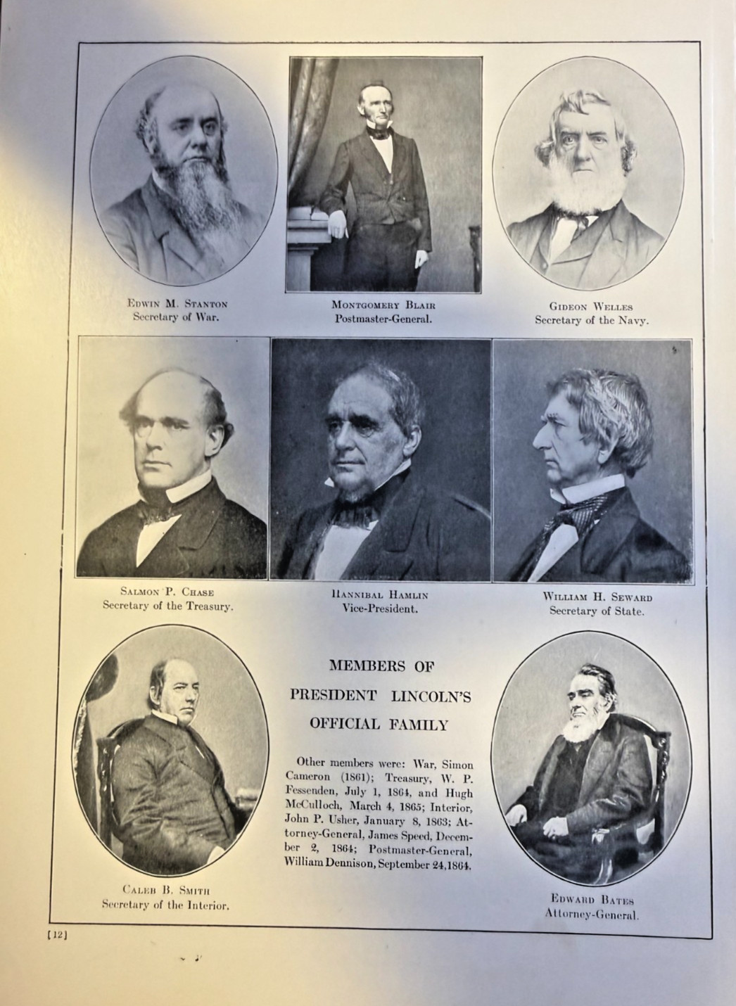 1912 Illustration Abraham Lincoln's Cabinet in Civil War Seward Stanton Blair
