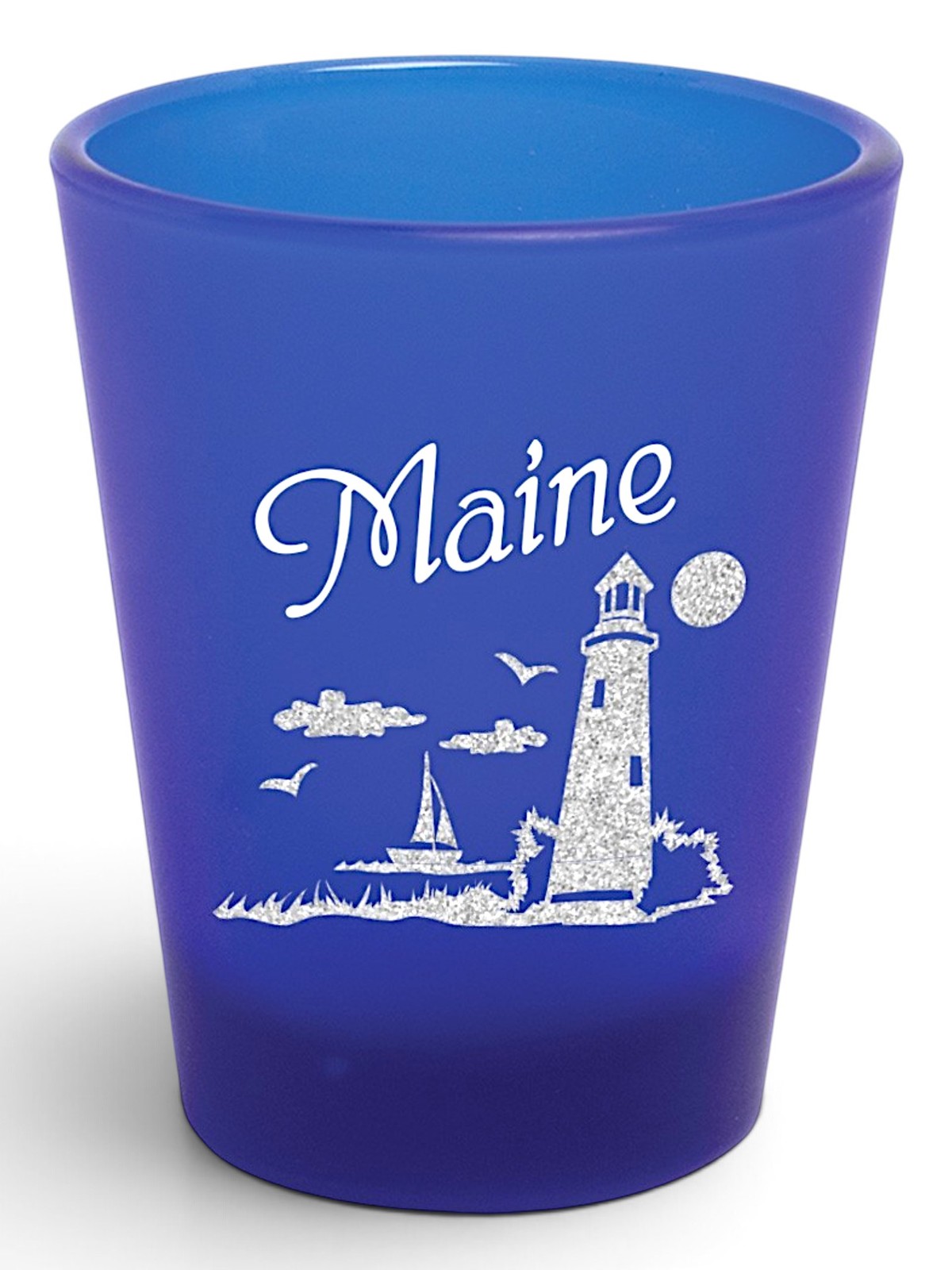 MAINE NAUTICAL COBALT BLUE FROSTED SHOT GLASS SHOTGLASS