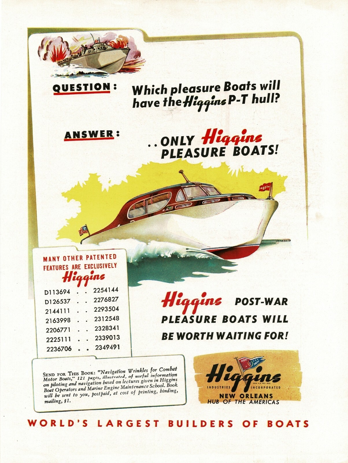 1944 HIGGINS Boat Co. Post-war pleasure boats to have PT hulls Vintage Print Ad