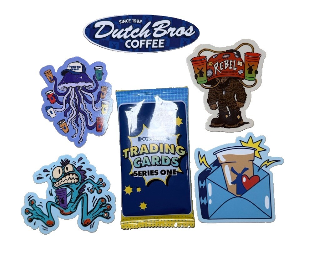 Dutch Bros Trading Cards Series One Sealed W/ Lot 5 Rare  Grand Opening Stickers