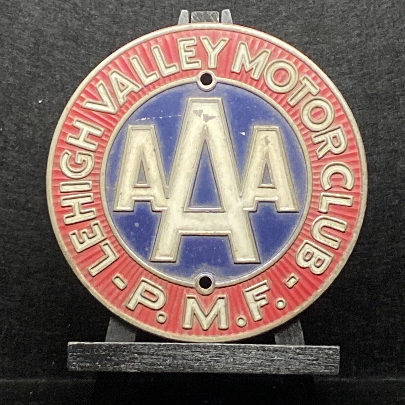 Vintage AAA PMF LEHIGH VALLEY MOTOR CLUB ENAMEL License Plate Topper RARE