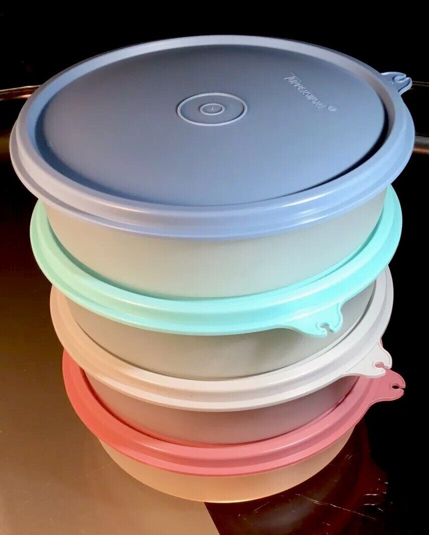 TUPPERWARE VINTAGE New (OS)Set (4) cereal/ salad BOWLS with Classic Pastel Seals