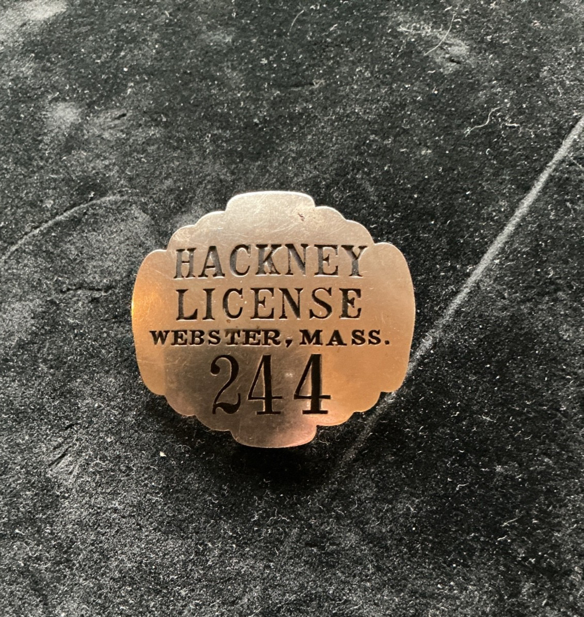 ANTIQUE 1920’s WEBSTER,MA HACKNEY LICENSE BADGE #244 - RARE
