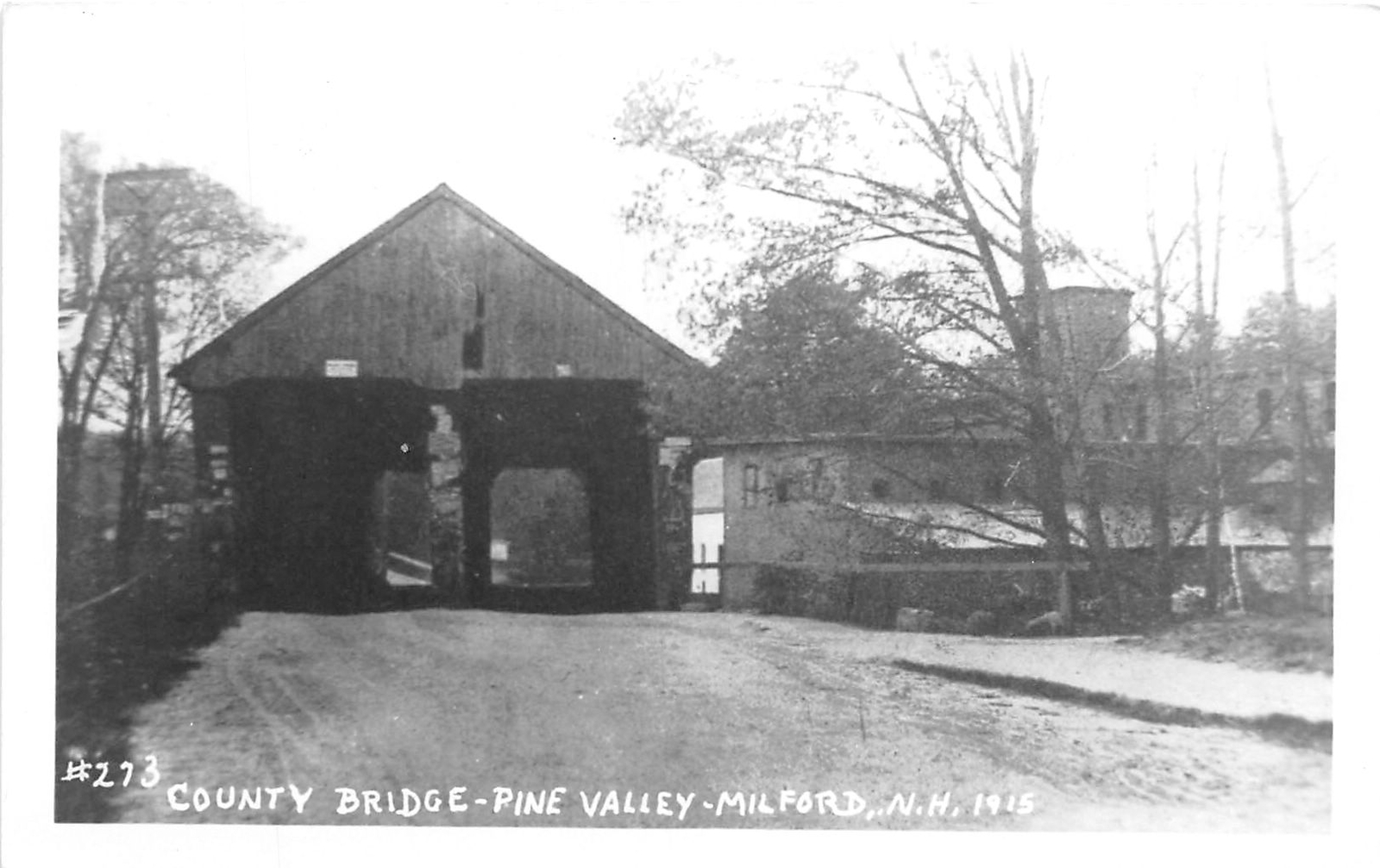 J51/ Milford New Hampshire RPPC Covered Bridge Postcard c1950s 143