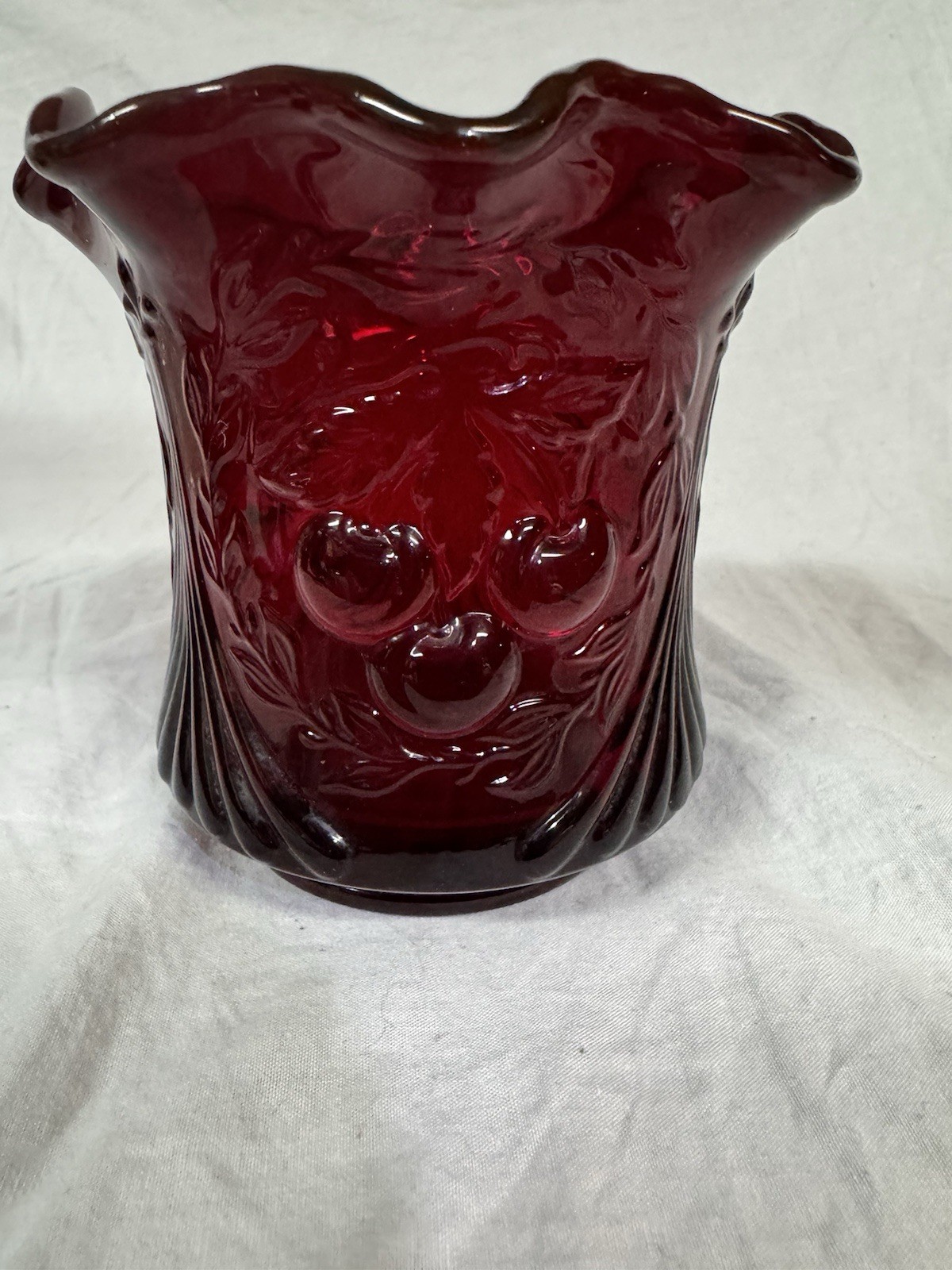 HTF LG Wright Glass Cherry Wreath Ruby Sugar Spooner Red Vase Cottage Decor VTG