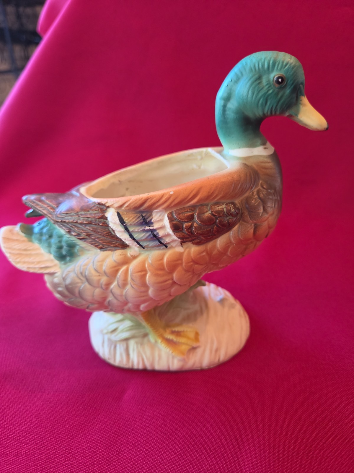 Vintage Mallard Duck Figural Planter Ceramic