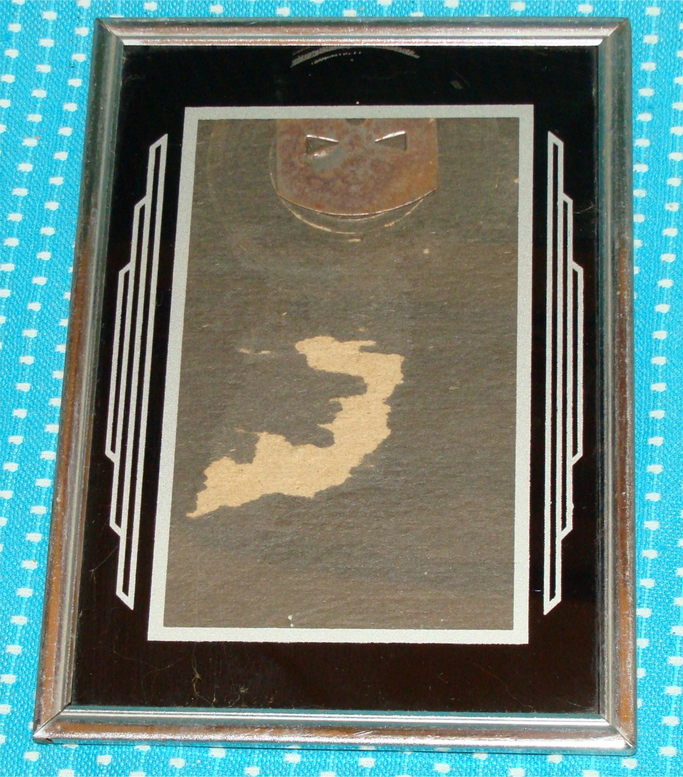 Vtg Art Deco Reverse Painted Glass Picture Frame Black Silver 5” x 7” Geometric