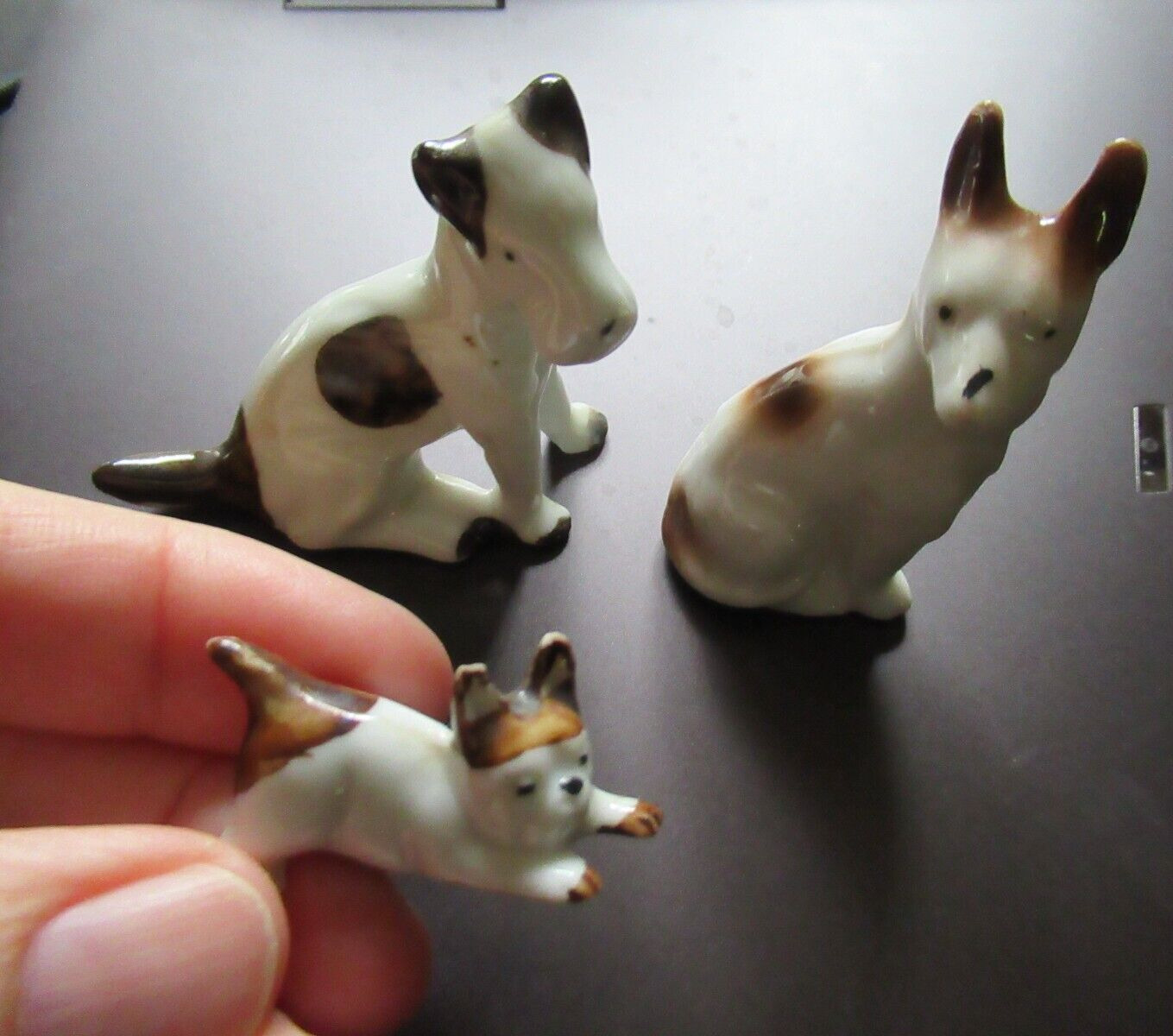 3 Vintage Porcelain Bisque Dog Terrier Figurines made in Japan