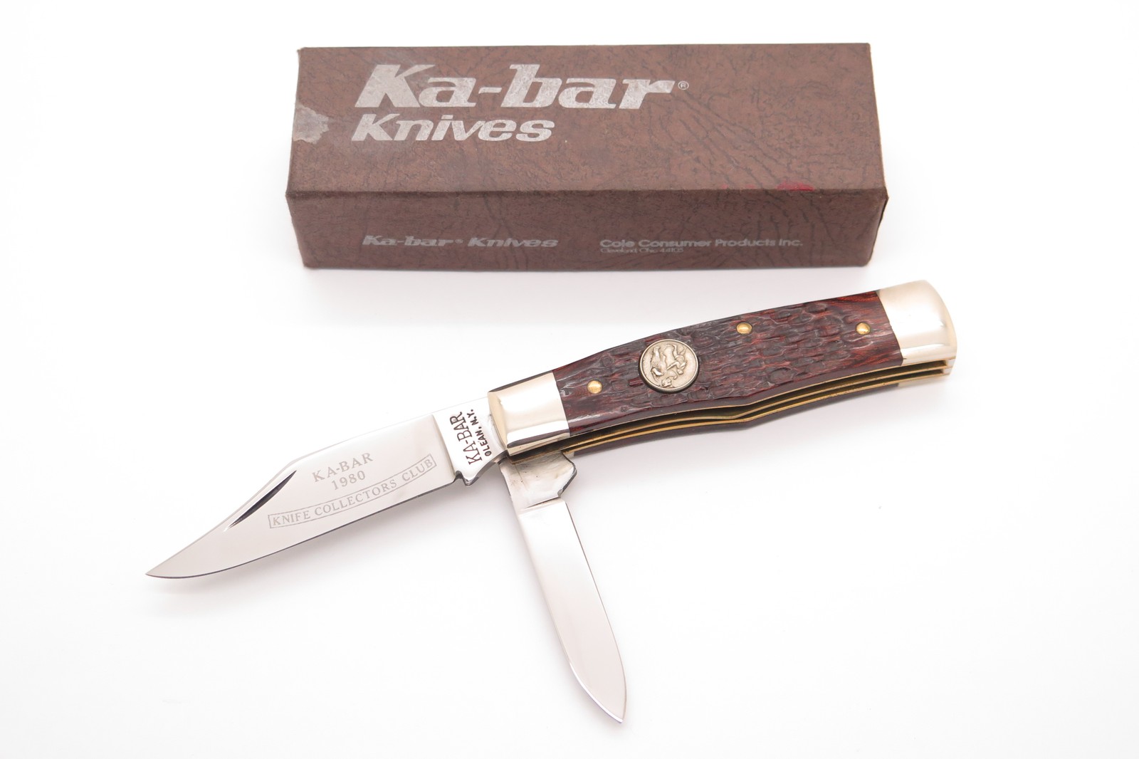 Vintage 1980 Ka-bar Jack Knife Collectors Club USA Wood Folding Pocket Knife