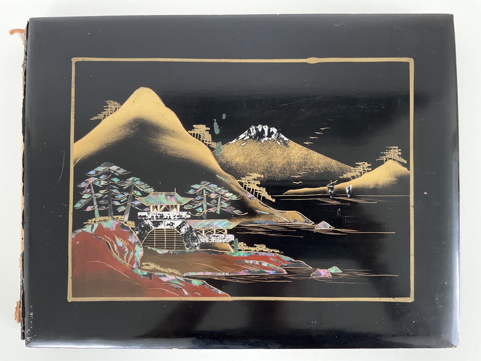 Vintage Ca.1940\'s Japanese Lacquer Mother of Pearl Album with Photos & Postcards