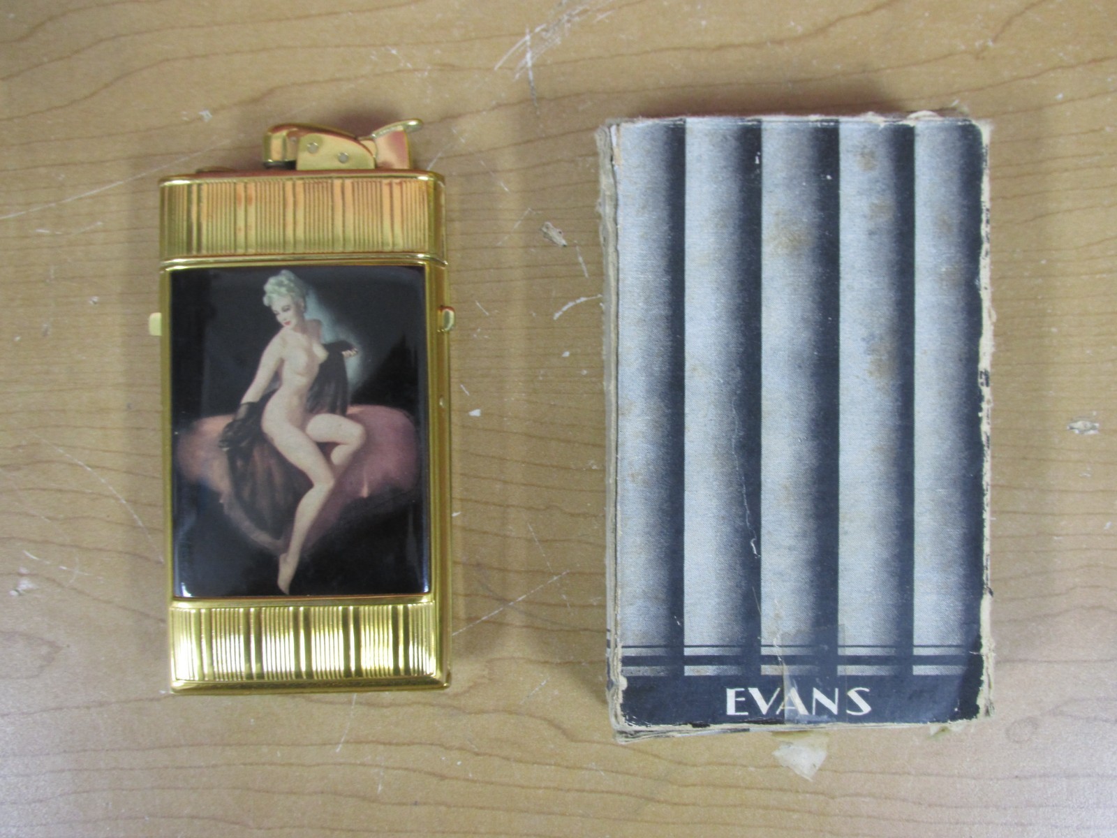1940\'s Antique Evans Pinup Lighter Risque Nude Woman w/Box *Excellent Condition*