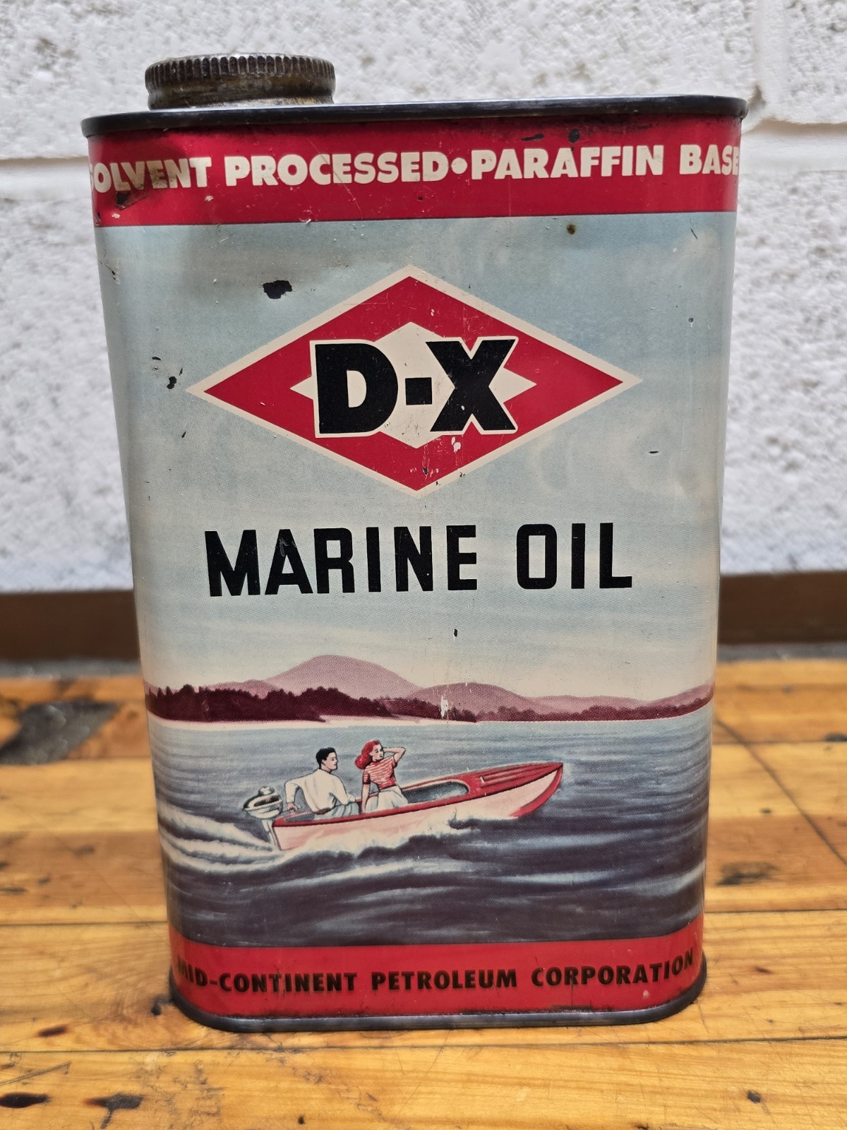 VINTAGE D-X MARINE OIL 1 QUART CAN TULSA OKLAHOMA DIAMOND BOAT OUTBOARD 