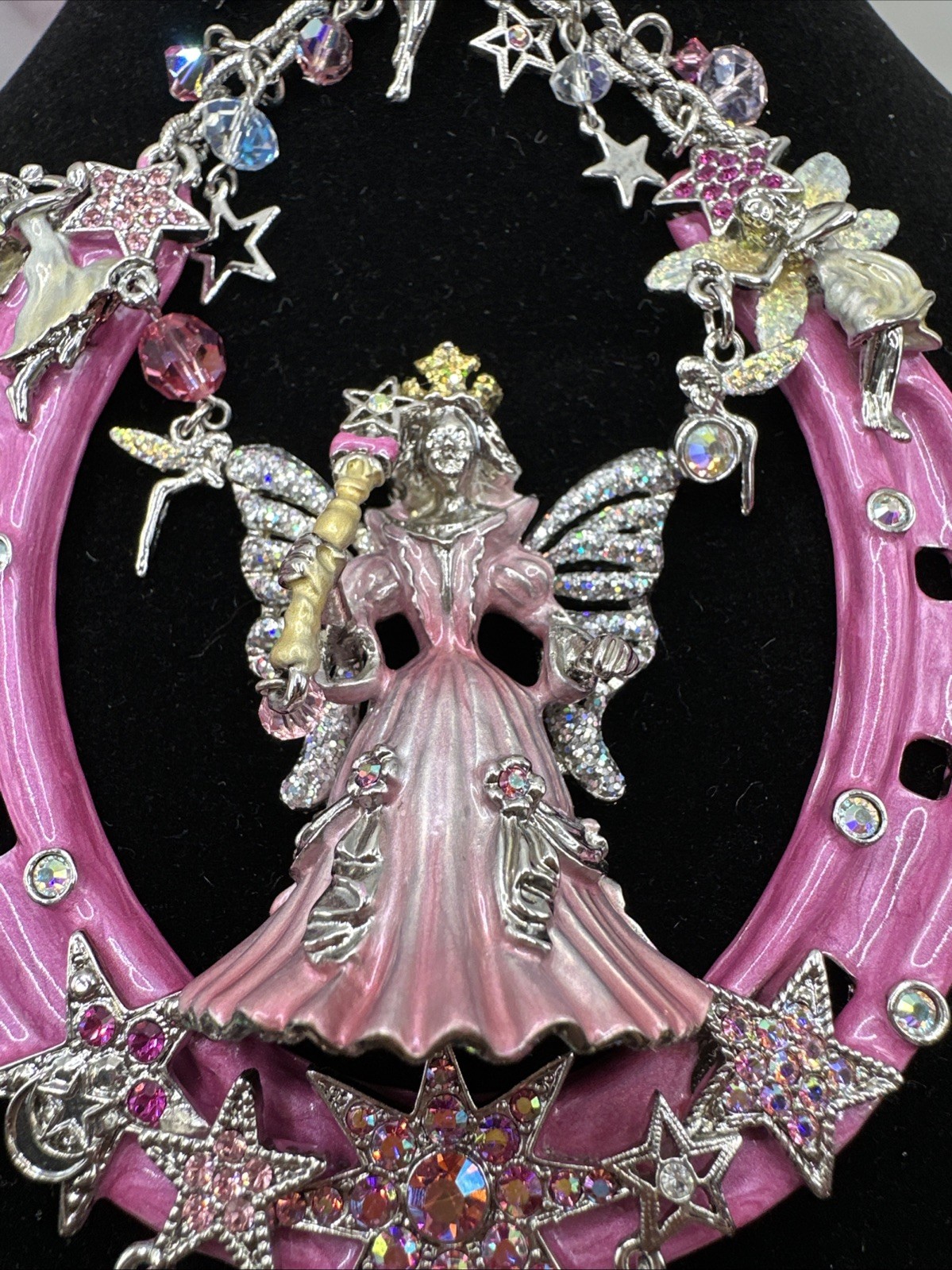 Kirks Folly Silver-Tone Protected by Fairies God Mother Horseshoe Pink Enamel