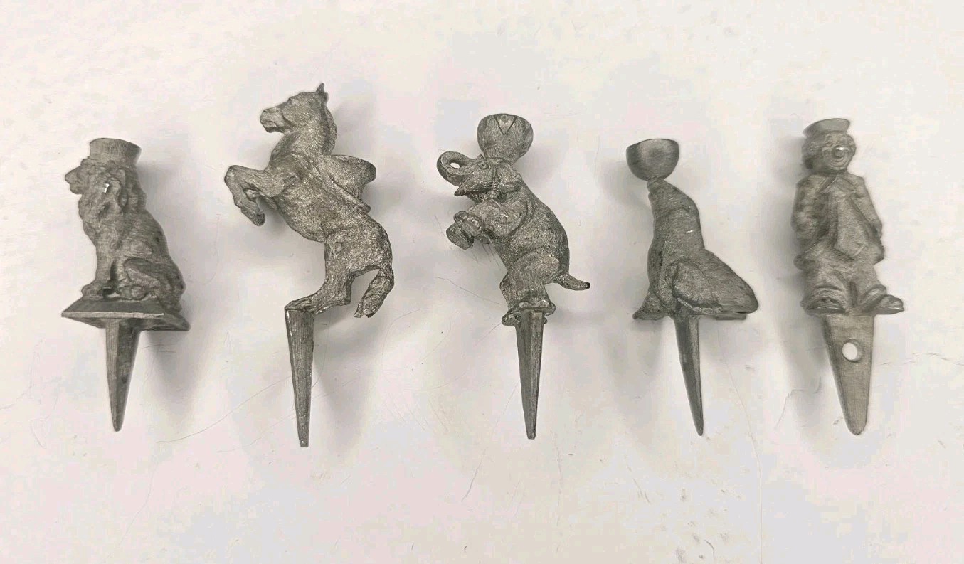 Vintage Pewter Circus Birthday Candle Holders Lion, Horse, Elephant, Clown, Sea Vintage Pewter Circus Birthday Candle Holders Lion, Horse, Elephant, Clown, Sea