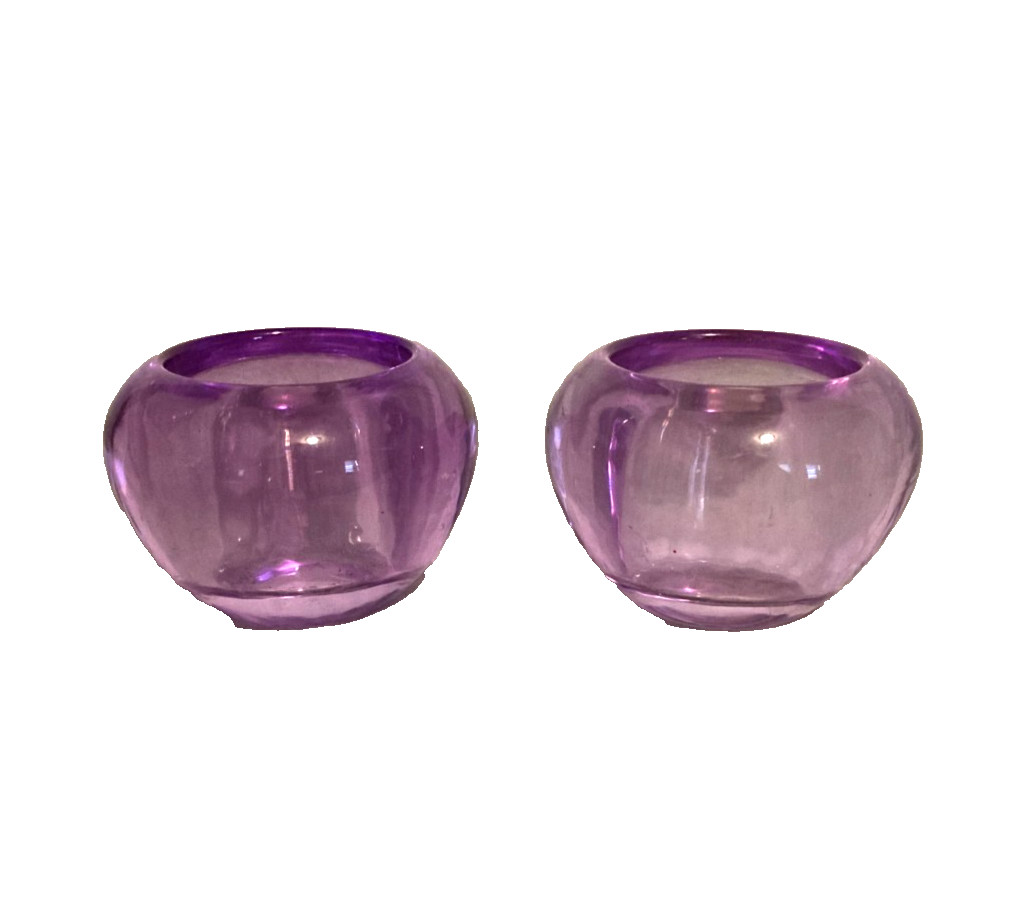 Set Of 2 MCM Purple Glass Votive Tealight Candle Holders Centerpiece Decor New