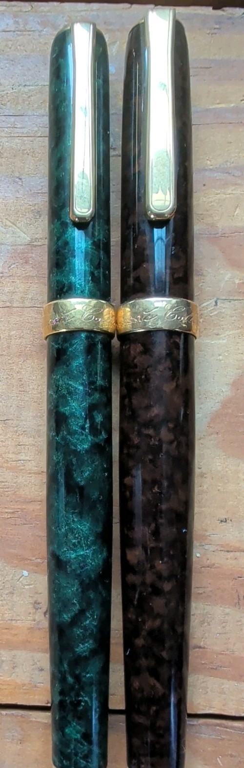  2 DIPLOMAT Fountain Pens 1922 M Germany Green & Brown Marble Style  Gold Trim 