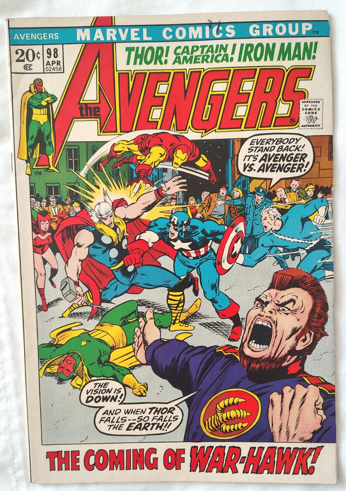 Avengers #98 1972 Vintage Marvel Comic Iron Man Captain America Thor Hercules