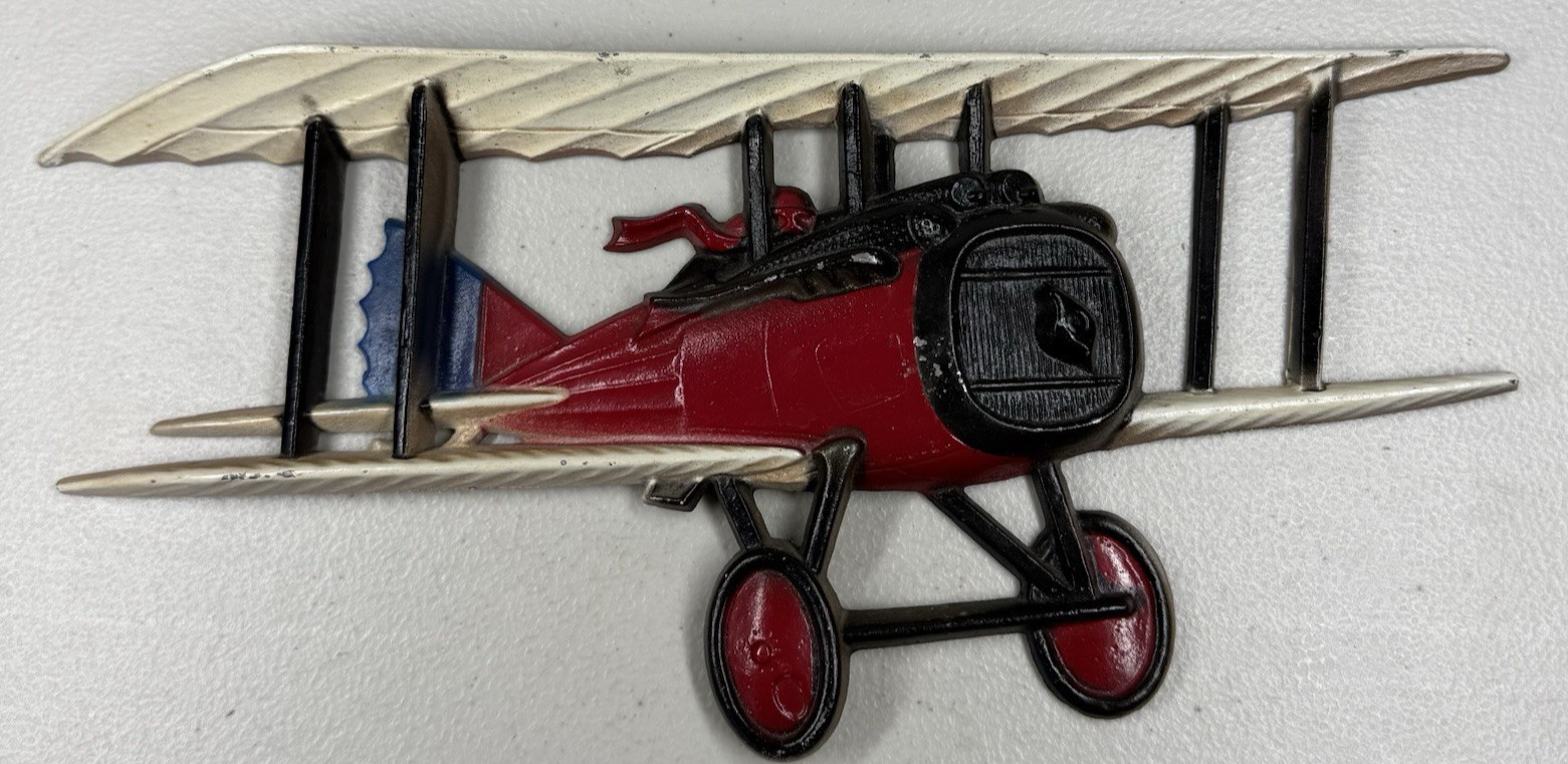 Vintage 1975 Homco USA Bi-Plane Cast Metal Art Wall Hanging Decor 1232-BX-C