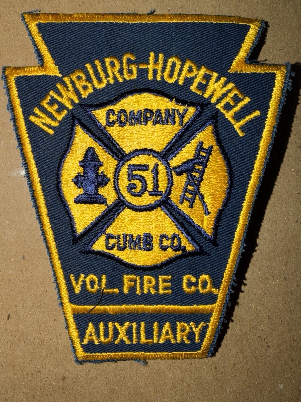 Vintage Newburg Hopewell Pennsylvania Auxiliary Fire Department Patch NOS