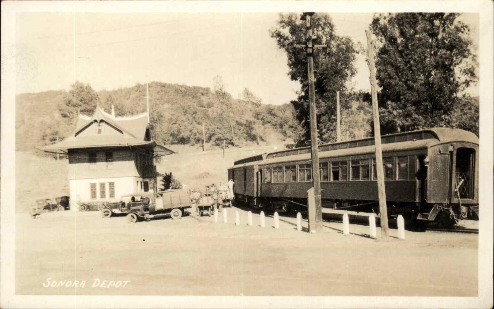 Sonora California CA RR Train Station Depot c1930 Real Photo Vintage Postcard