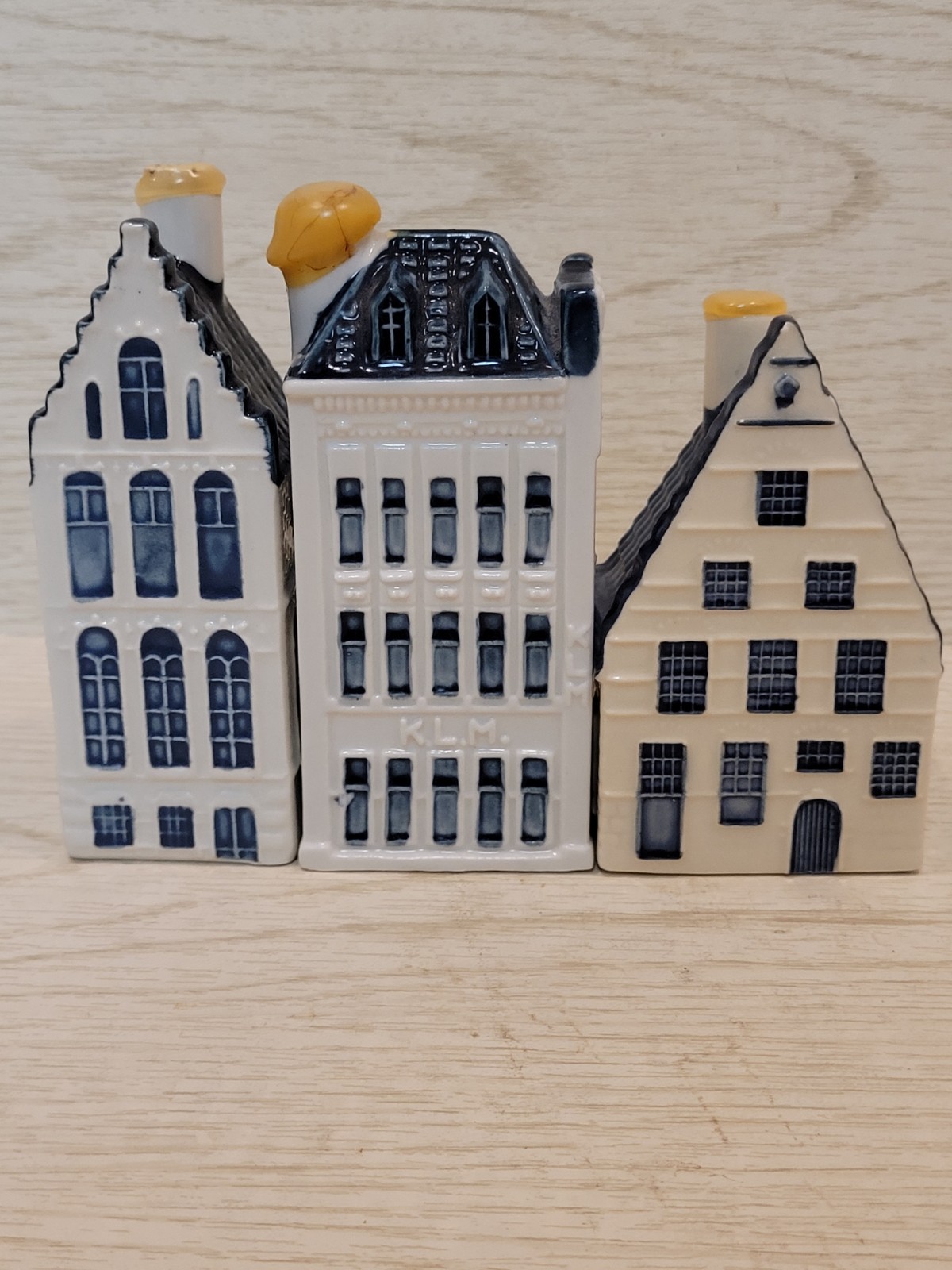 Lot of 3 KLM Blue Delft Houses 35 52 & 75 BOLS Royal Distilleries Holland EMPTY