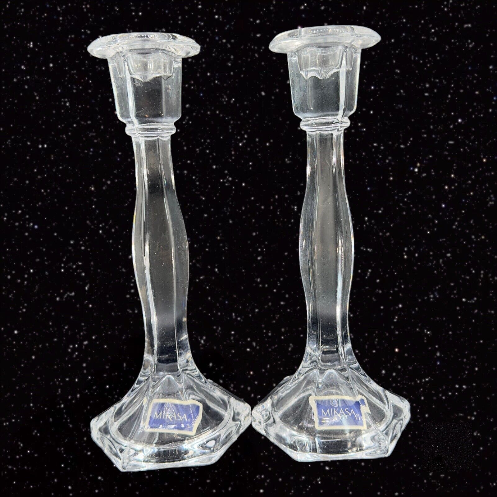 MIKASA Clear Glass Crystal Taper Candle Stick Holder Pair Set 2 Monticello 9inch