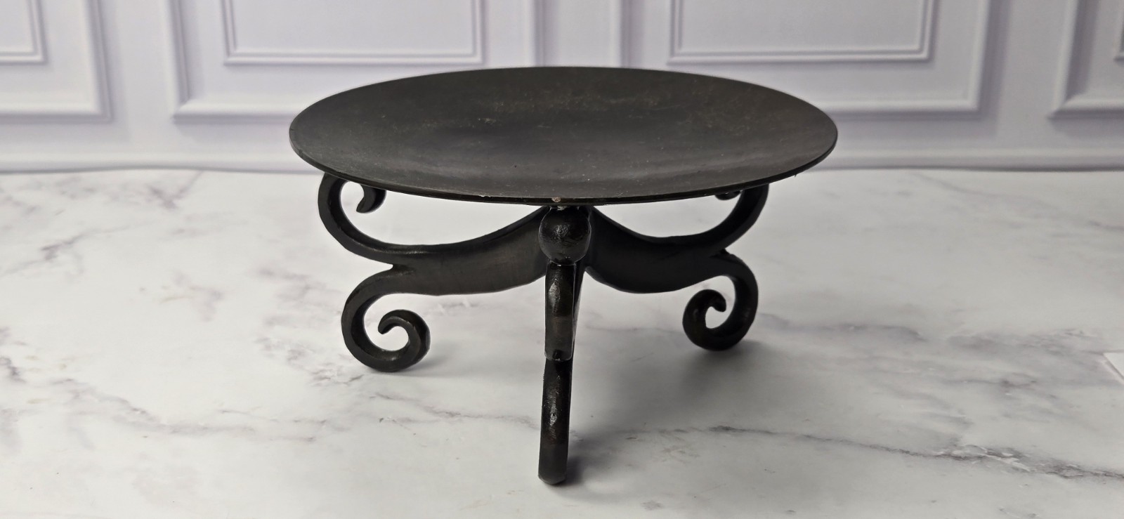 Vintage Cast Iron Pillar Candle Holder Curled Scroll Base 6.5\