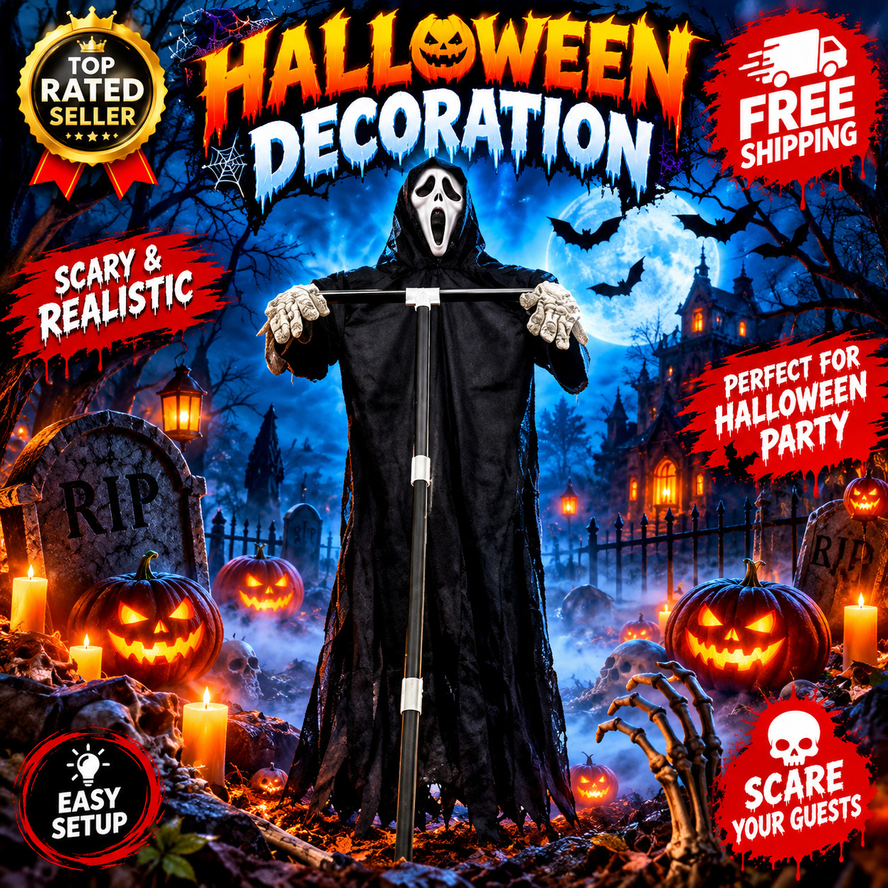 Halloween Ghost Scarecrow Yard Prop Outdoor Hanging Decoration Haunted House
