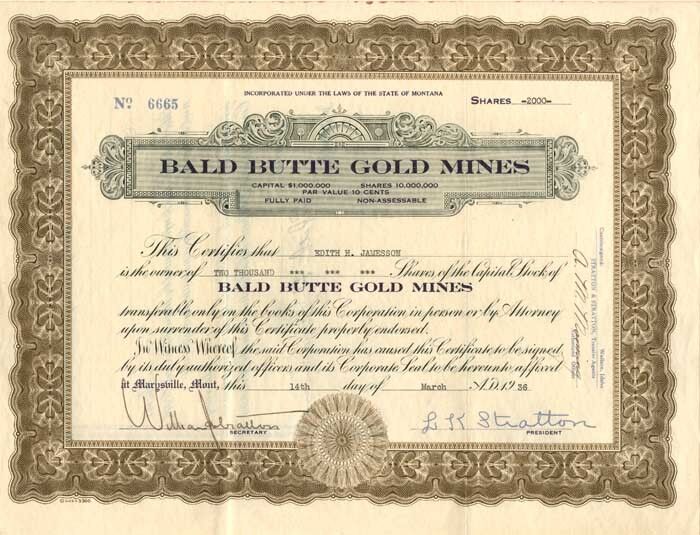 Bald Butte Gold Mines - Mining Stocks