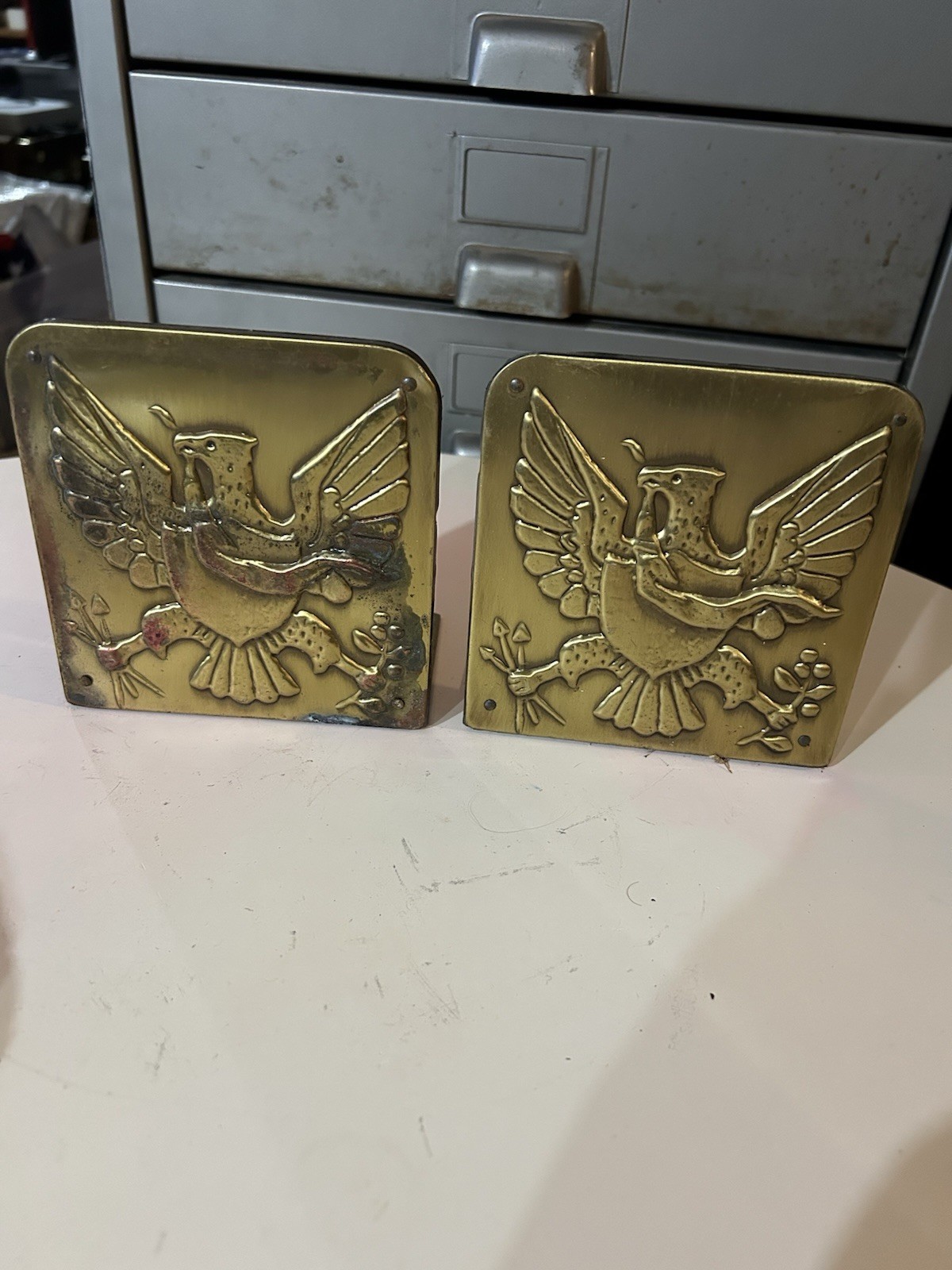 Vintage American Federalist Seal Bald Eagle Metal Library Bookends