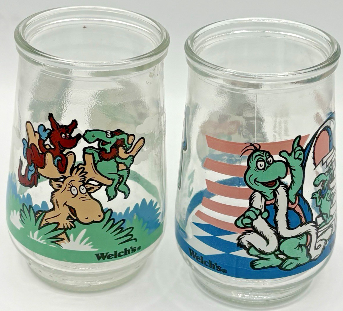 Vintage 1996 Welch\'s Dr Seuss Jelly Jar Glasses Thidwick Moose Yertle Turtle Lot