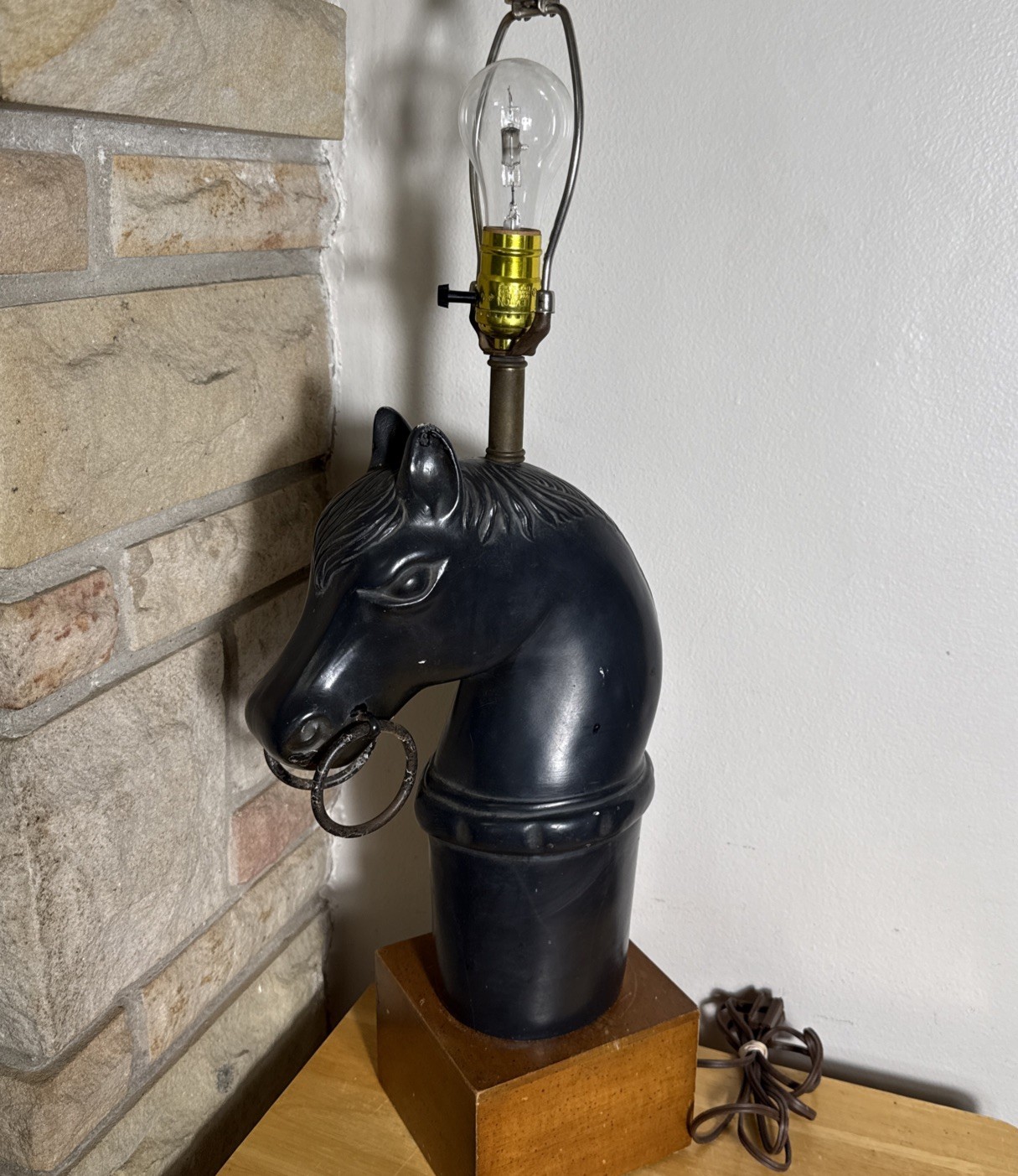 Vintage Frederick Cooper Horse Head Table Lamp Ceramic with Wooden Base NO SHADE