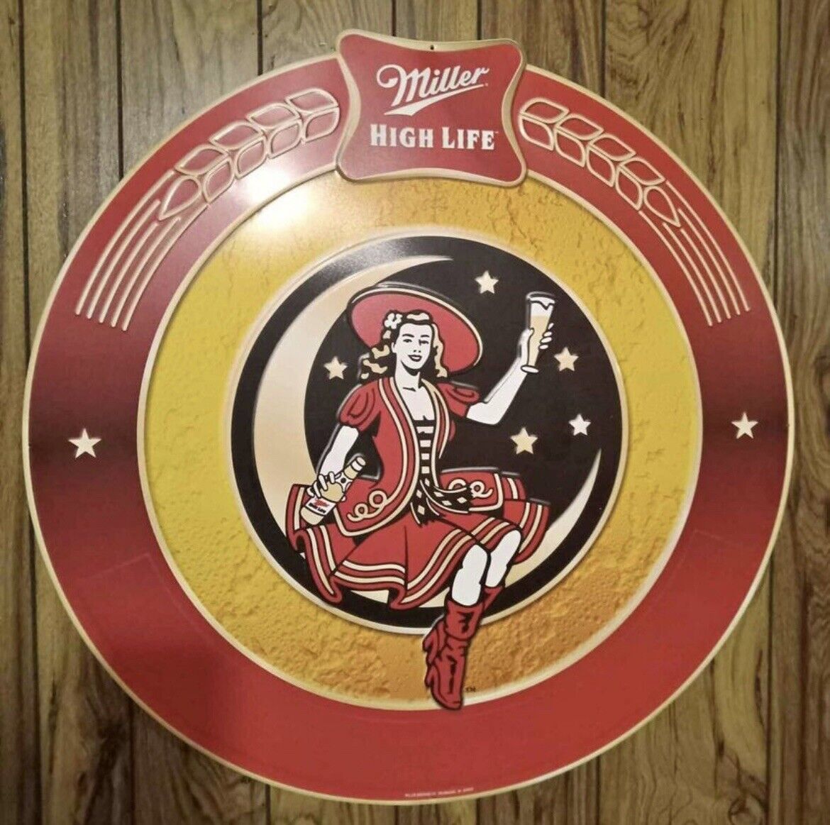 Vintage Miller High Life Beer Girl On The Moon Tin Advertising Sign 36”x35” RARE