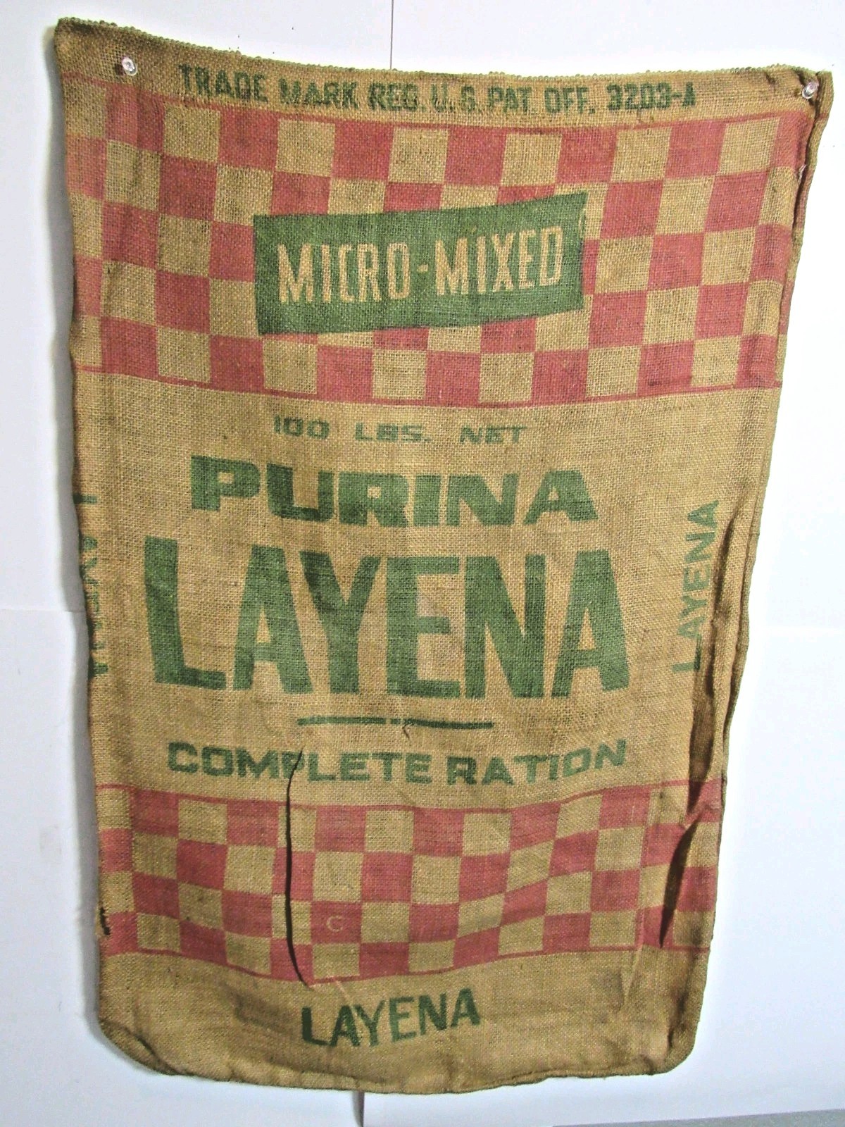 Rare Vintage Purina Layena Old Graphic Farm Feed 100LB Burlap Sack Bag #CL-10