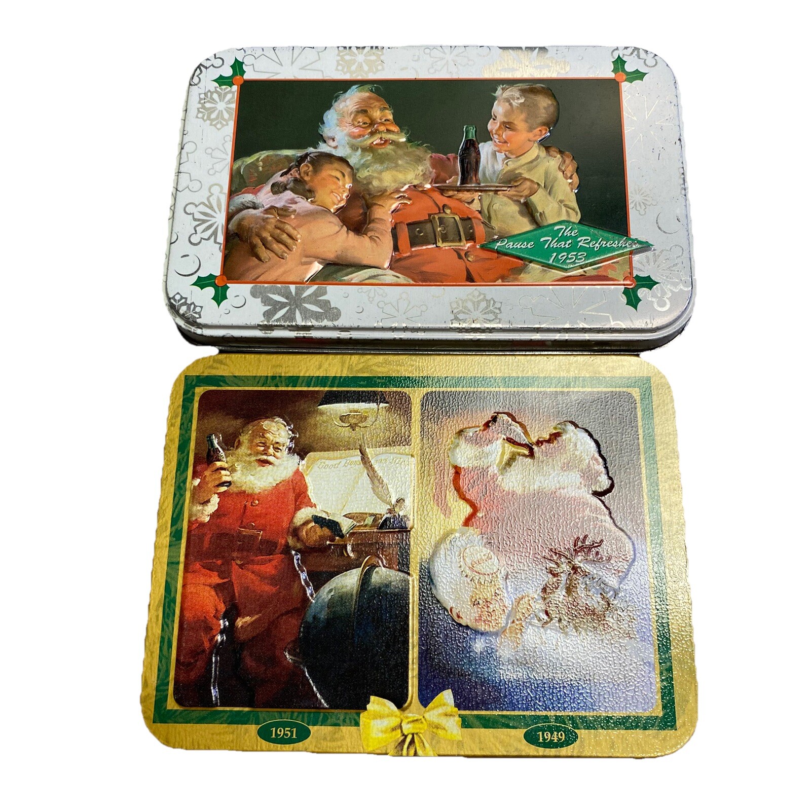 Vintage 90s Coca Cola Christmas Santa 4 Decks Playing Cards Metal Tins Lot