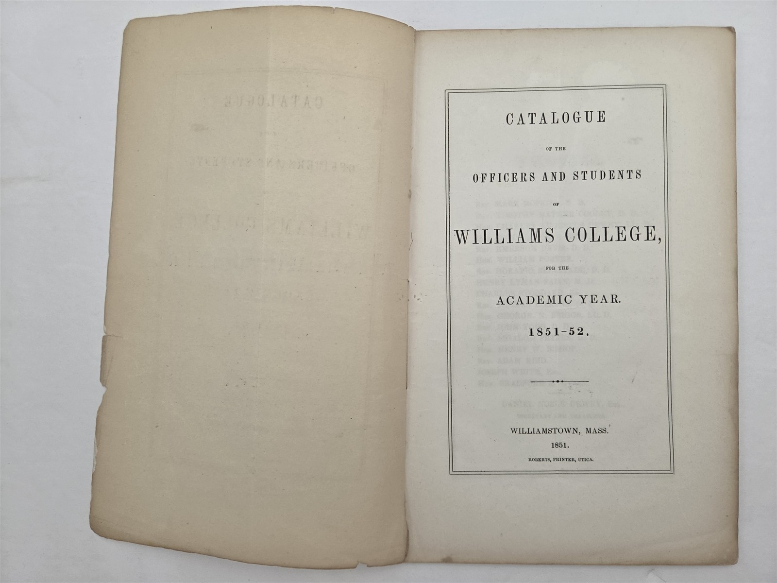 1851 antique WILLIAMS COLLEGE williamstown ma STUDENTS FACULTY CATALOG history 1851 antique WILLIAMS COLLEGE williamstown ma STUDENTS FACULTY CATALOG history