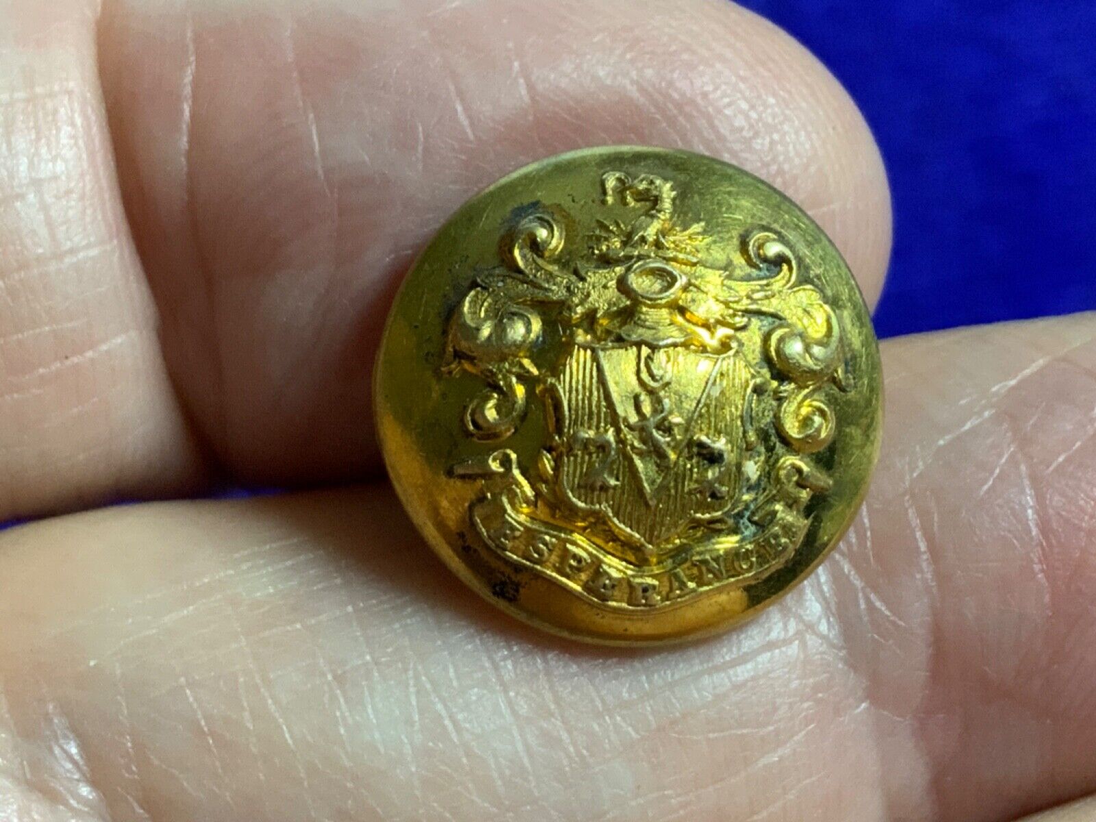 SIR RICHARD WALLACE, 1st Baronet COAT OF ARMS w MOTTO GILT 17mm CUFF BUTTON 1871