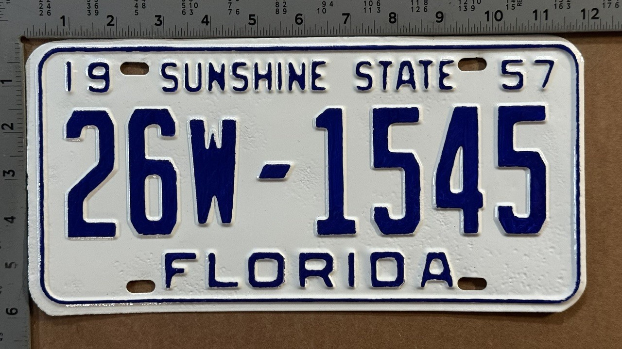 1957 Florida license plate 26W-1545 YOM DMV Osceola HIGH QUALITY RESTORED 24693