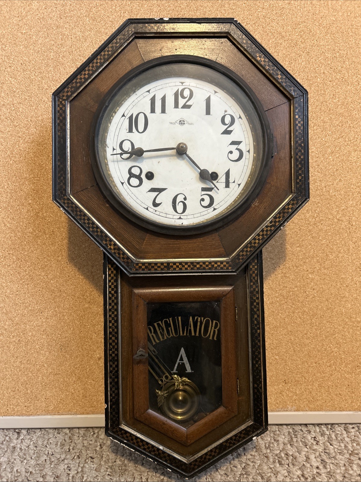Antique Regulator A Japan Wooden Wall Clock With Pendulum and Key