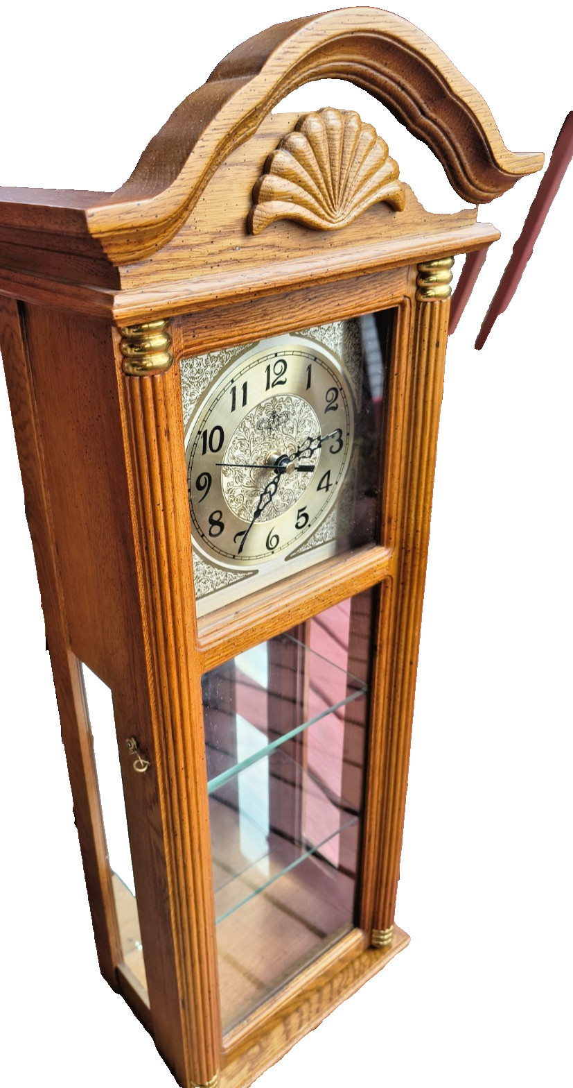 VTR D&A Clock MCM Grandfather Wall Clock and Curio Cabinet with Glass Shelves VTR D&A Clock MCM Grandfather Wall Clock and Curio Cabinet with Glass Shelves