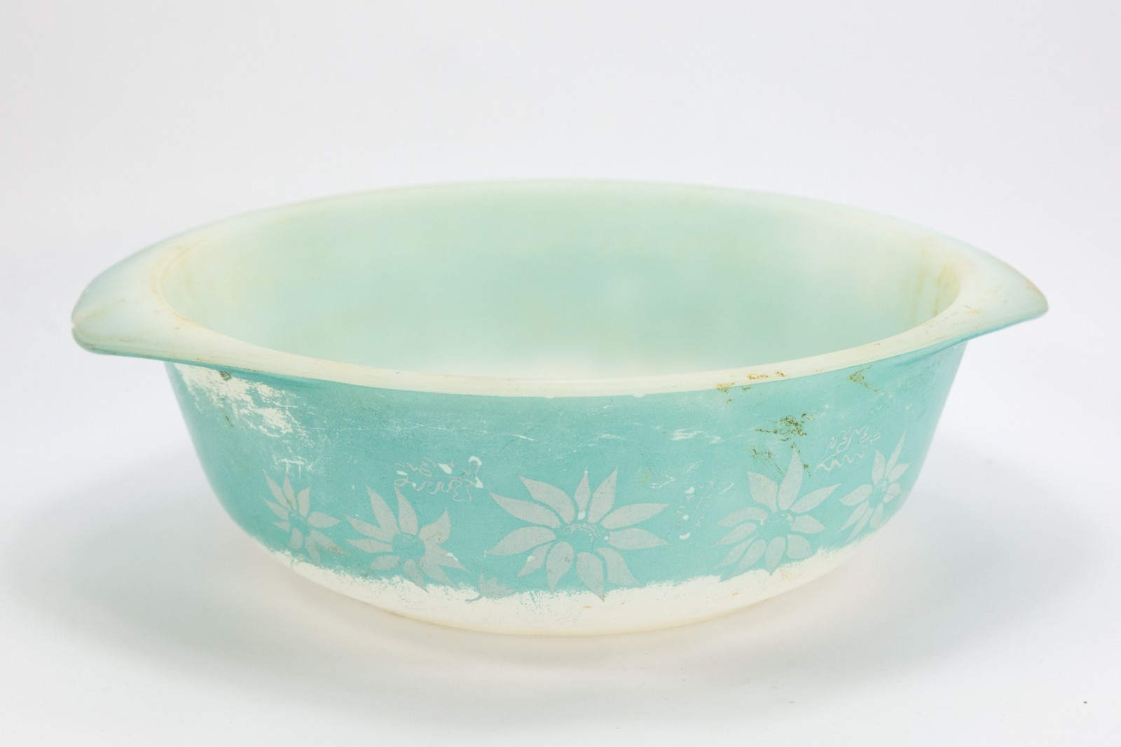 Pyrex Vintage Casserole Light Blue White Flowers 0-CR-200 Considerable Wear