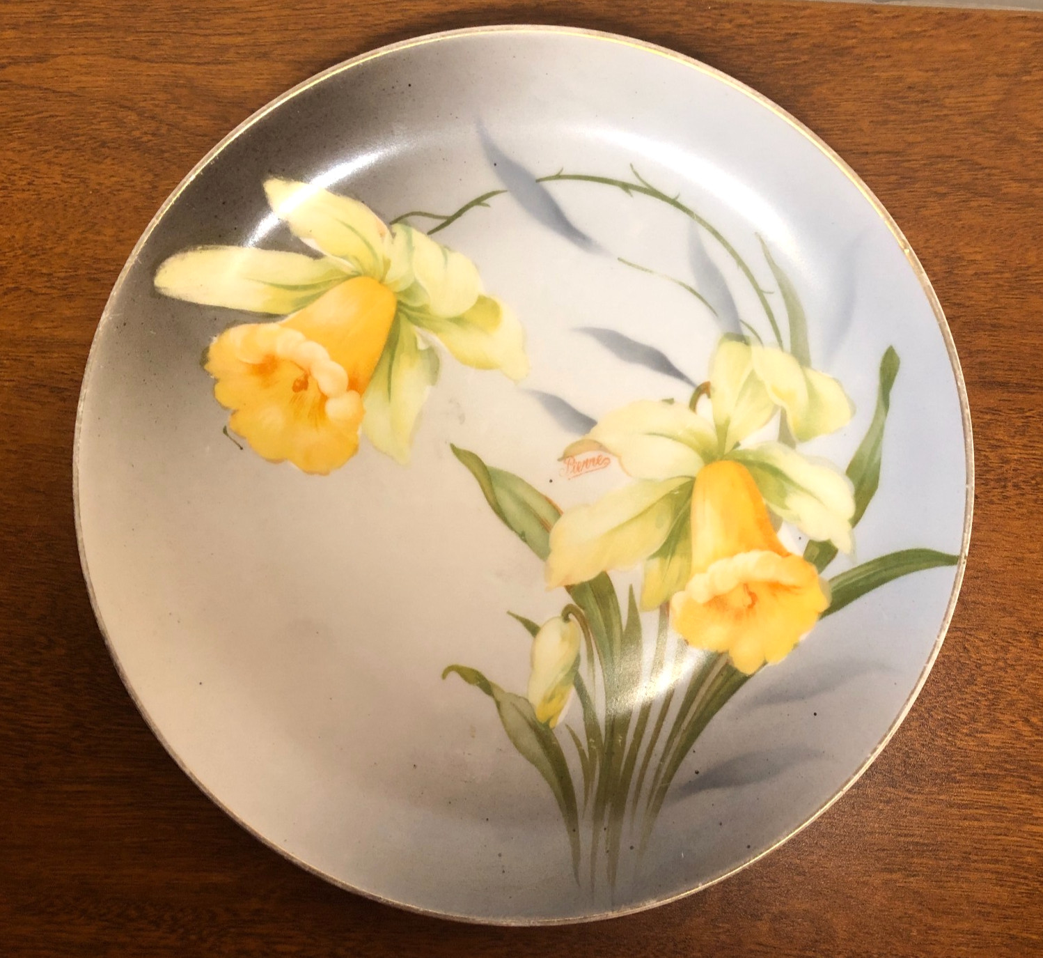 Bavaria PSAG Plate Pierre SD Hand Painted Yellow Daffodils Vintage Flowers